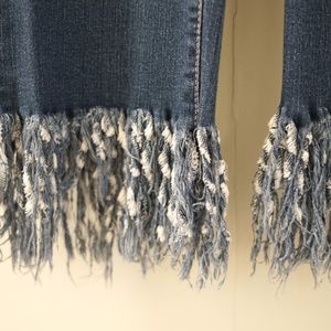 Mid-Rise Cropped Fringe Straight Leg Jeans